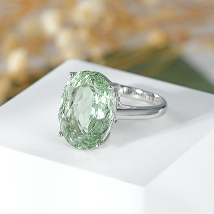 Luxury Retro 925 Sterling Silver Ring Large Grain Natural Green Amethyst Gemstone Ring - Sterling Hearts