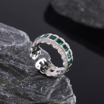 925 Sterling Silver Lace Edge Green Emerald Zirconium Ring - Sterling Hearts