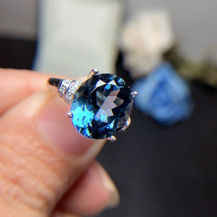 London Blue Topaz Ring Dark Blue Noble 925 Silver Inlaid - Sterling Hearts