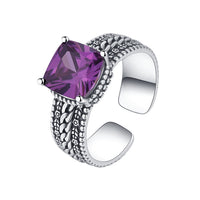 S925 Sterling Silver Square Crystal Purple vintage Ring - Sterling Hearts