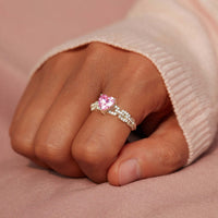 Pink Heart Link S925 Sterling Silver Zircon Ring - Sterling Hearts