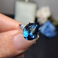 London Blue Topaz Ring Dark Blue Noble 925 Silver Inlaid - Sterling Hearts