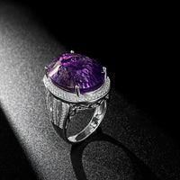 Large Denier Shaped Natural Purple Amethyst Ring S925 Sterling Silver - Sterling Hearts