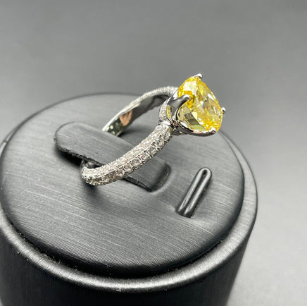 S925 Silver Cubic Zirconia Yellow Simple Elegant Ring Women - Sterling Hearts