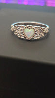 Enchanted Opal - Heart-Shaped Opal Ring with Filigree Sterling Silver 925