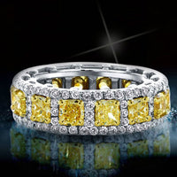 925 Silver Gold Plated Yellow Diamond High Carbon Diamond Ring - Sterling Hearts