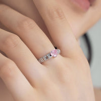 Silver S925 Heart-shaped 8A Ice Flower Cut White And Round Zirconium Inlaid Hollow Design Ring - Sterling Hearts