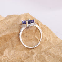 S925 Sterling Silver Pigeon Egg Sapphire Diamond Ring - Sterling Hearts