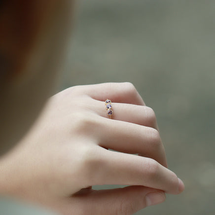 Sterling silver gradient purple crystal ring - Sterling Hearts