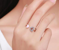 925 Sterling Silver Heart to Heart Enamel & Clear CZ Finger Ring - Fun Gifts & More