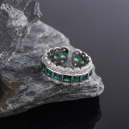 925 Sterling Silver Lace Edge Green Emerald Zirconium Ring - Sterling Hearts