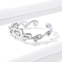 Sterling Silver Love Heart Crown Ring Fashionable Retro Style Simple Line Ring - Sterling Hearts