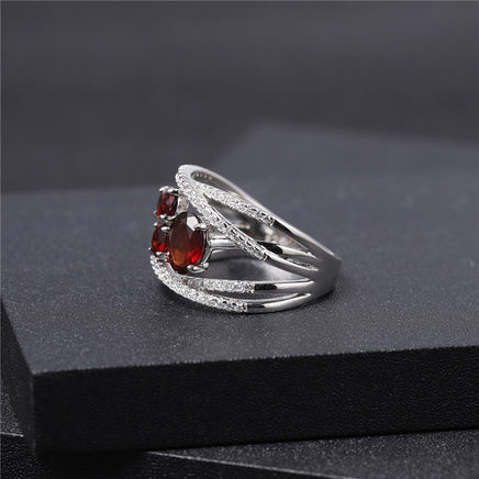 Red Garnet Inlaid Gemstone Ring 925 Sterling Silver - Sterling Hearts