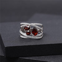 Red Garnet Inlaid Gemstone Ring 925 Sterling Silver - Sterling Hearts