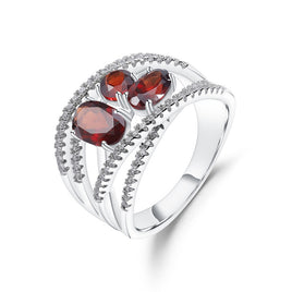 Red Garnet Inlaid Gemstone Ring 925 Sterling Silver - Sterling Hearts