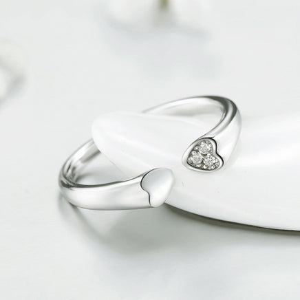 Korean Girl Heart-Shaped S925 Sterling Silver Live Mouth Ring - Sterling Hearts