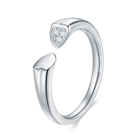 Korean Girl Heart-Shaped S925 Sterling Silver Live Mouth Ring - Sterling Hearts