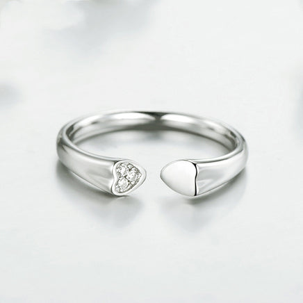 Korean Girl Heart-Shaped S925 Sterling Silver Live Mouth Ring - Sterling Hearts