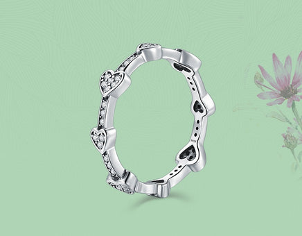 S925 Sterling Silver Diamond Heart Ring - Sterling Hearts