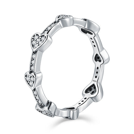 S925 Sterling Silver Diamond Heart Ring - Sterling Hearts