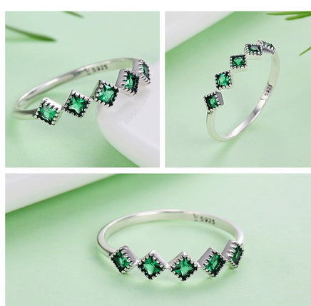 S925 Sterling Silver Inlaid Green Gemstone Ring - Sterling Hearts