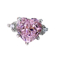 S925 Silver Bold Pink Heart Diamond Ring - Sterling Hearts