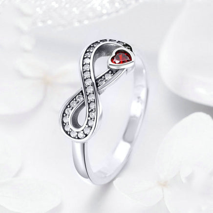 Eternal Red Ruby Heart S925 Sterling Silver Ring - Sterling Hearts