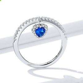 Platinum Blue Love Heart Ring S925 Sterling Silver Mysterious Retro Heart Shape - Sterling Hearts