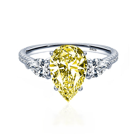 Drop-shaped Yellow Purple Diamond Sterling Silver Ledean Cutting High Carbon Diamond Ring - Sterling Hearts