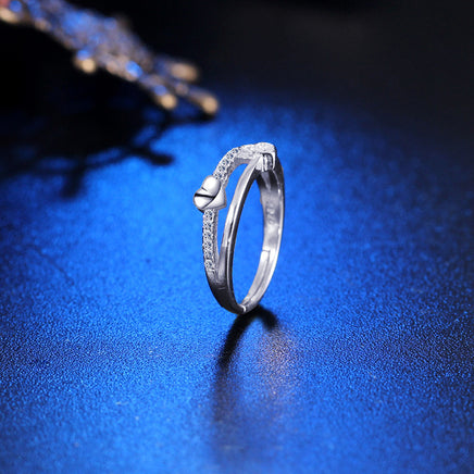 Simple Retro Couple 925 Sterling Silver Heart-to-heart Ring - Sterling Hearts