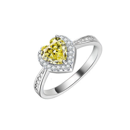 6mm Heart-shaped Yellow or Pink Diamond Ring 925 Silver - Sterling Hearts