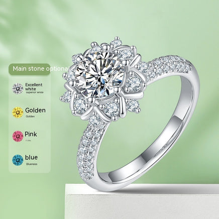 925 Silver Moissanite Ring 1 Karat Artificial Cultivation Diamond Flower - Sterling Hearts