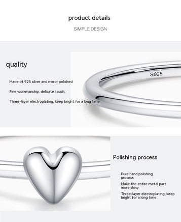 925 Sterling Silver Plain Simple Heart-shaped Ring For Women - Sterling Hearts