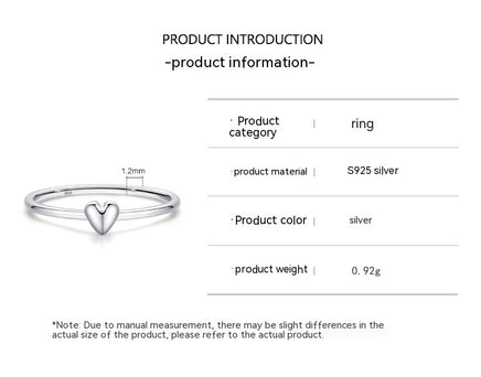 925 Sterling Silver Plain Simple Heart-shaped Ring For Women - Sterling Hearts