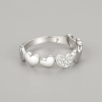 S925 Silver Sweet Personality Heart-shaped Micro Rhinestone Ring - Sterling Hearts