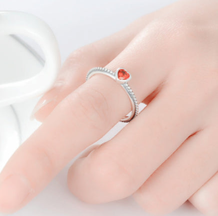 Red ruby Heart-shaped ring copper plated with silver - Sterling Hearts