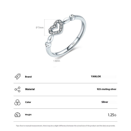 YANLOK S925 Sterling Silver Heart-shaped Niche Sweet Distressed Ring - Sterling Hearts