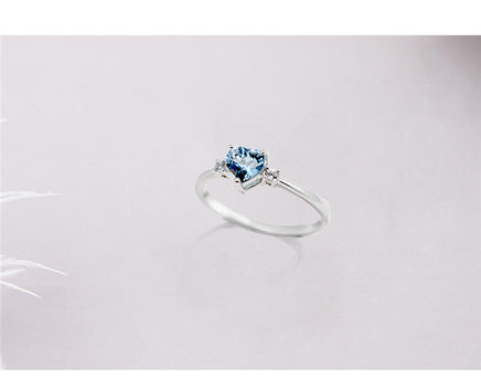 Women's Sterling Silver 925 Aquamarine Blue Topaz Ring - Sterling Hearts