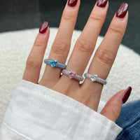 Love Heart Colored Gems Ring Fashion Sterling Silver Zircon - Sterling Hearts