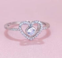 S925 Sterling Silver Love Heart Full Diamond Ring Women - Sterling Hearts