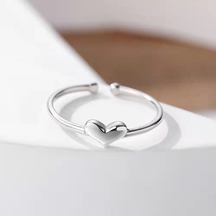 S925 Silver Platinum-plated Fashion Simple Heart-shaped Ring - Sterling Hearts