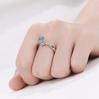 S925 Silver Eight Claw Ring Platinum Plated Inlaid 1 Karat - Sterling Hearts