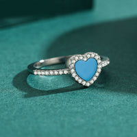 Fashion Simple Silver Heart-shaped Turquoise Ring - Sterling Hearts