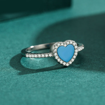 Fashion Simple Silver Heart-shaped Turquoise Ring - Sterling Hearts