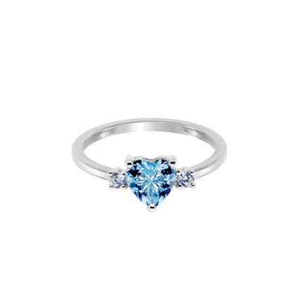 Women's Sterling Silver 925 Aquamarine Blue Topaz Ring - Sterling Hearts