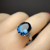 London Blue Topaz Ring Dark Blue Noble 925 Silver Inlaid - Sterling Hearts