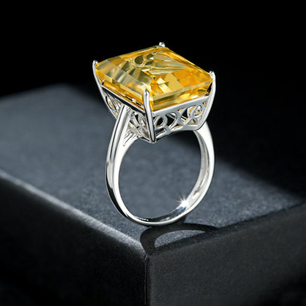 Natural Yellow Topaz Ring S925 Sterling Silver Gemstone Inlaid With High-grade Light Luxury - Sterling Hearts