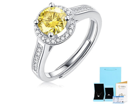 Silver S925 Yellow For Women Moissanite Ring Adjustable Mouth - Sterling Hearts