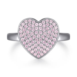 S925 Sterling Silver Ring Heart-shaped Zircon Jewelry Platinum Plating Women - Sterling Hearts