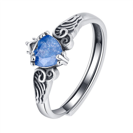 Blue or Red Moonlight S925 Sterling Silver Angel Wing Crown Ring - Sterling Hearts